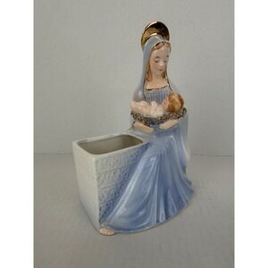 Relpo Madonna Child Planter 1959 Vintage‎ Blue Gold Ceramic Figurine Japan